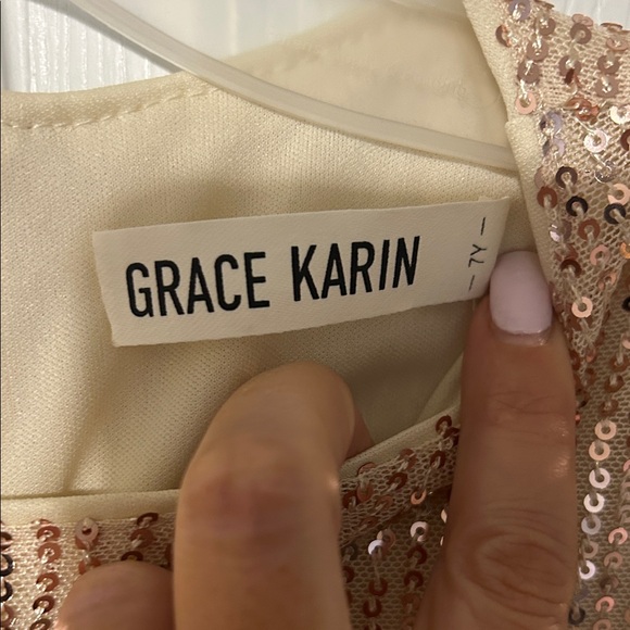 Grace Karin Champagne Sequin Dress with Puff Sleeves - Picture 3 of 11